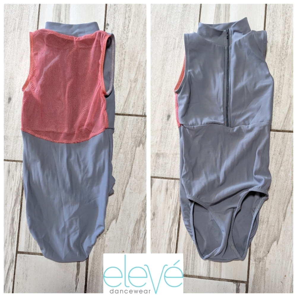 GREAT Eleve Gymnastics Dance Ballet Leotard CS Small Gray Coral Pink MESH BACK